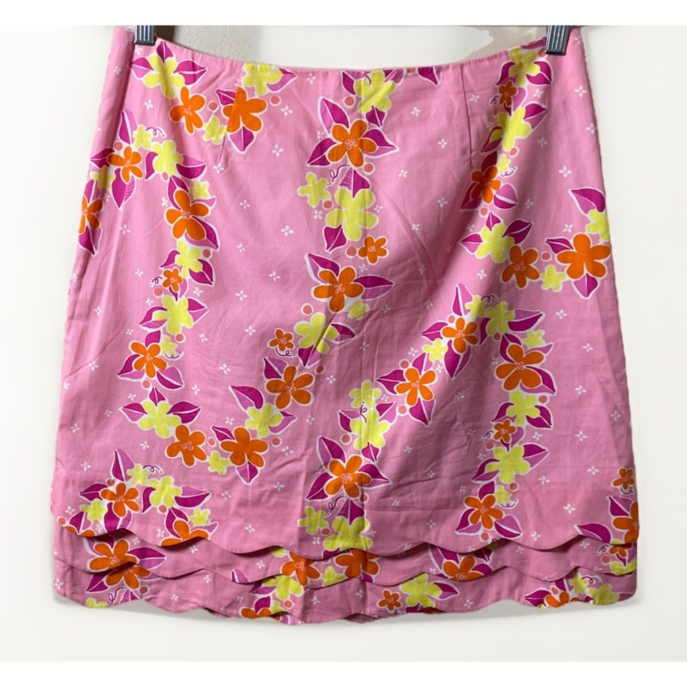 LILLY PULITZER TROPPER MINI‎ SKIRT Plumes that Bloom Scalloped Layered Hem Sz 10